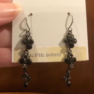 Trifari black drop dangle earrings